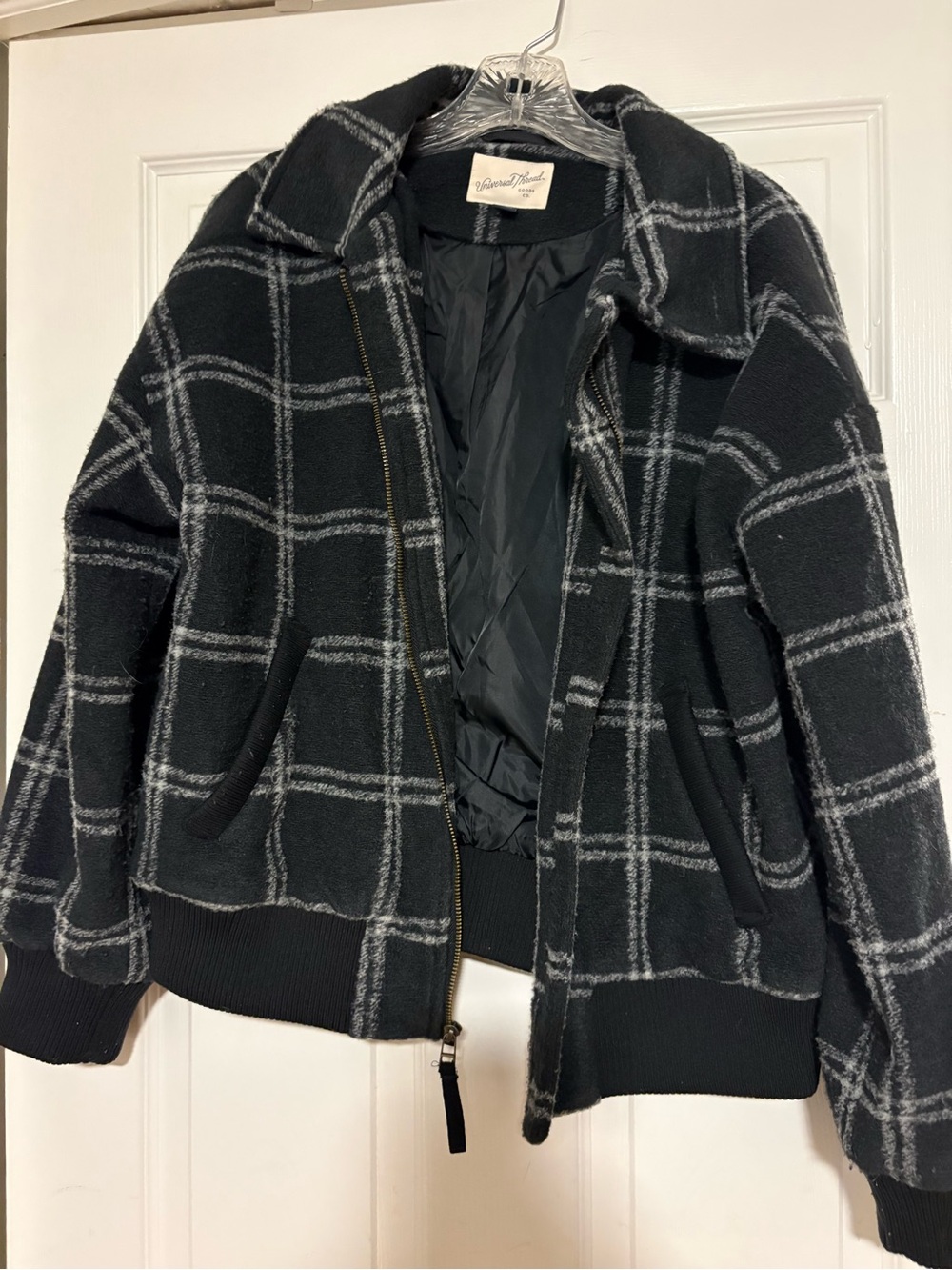 Universal Thread Black Windowpane Plaid Bomber Jacket
